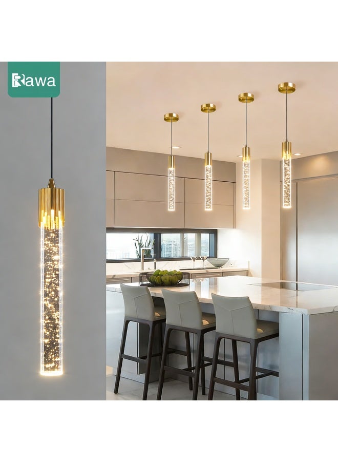 روعة ثريا كريستالية ذهبية حديثة، مصباح جزيرة كريستالي ثلاثي الألوان LED، مصباح معلق ذهبي قابل للتعديل، مصباح معلق بلوحة، مناسب لغرف المعيشة وغرف النوم وغرف الطعام (عبوة واحدة) - Image 1